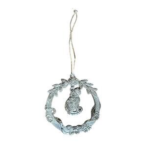 Vintage Cat Christmas Tree Ornament Rose Ribbon‎ Circle Wreath Holiday Gift Tree